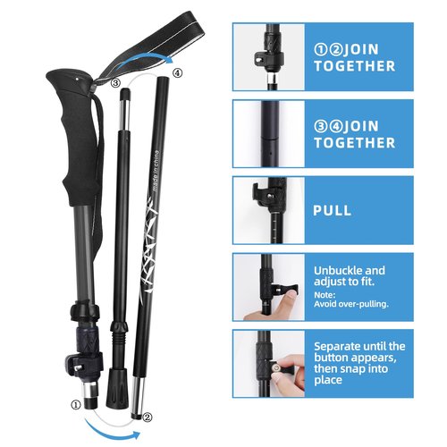 Folding Trekking Poles, Hiking Travel Poles, Hiking Equipment, Lightweight Trekking Poles, Suitable for Men and Women, The Elderly and Children，with an Outdoor Compass