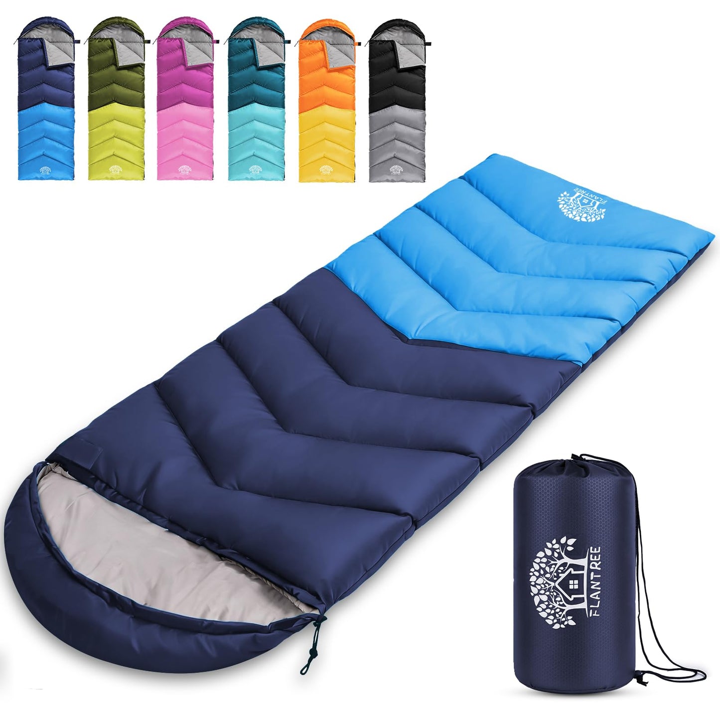 Flantree Sleeping Bags for Adults & Kids for Camping Hiking Trips Warm Cool Weather, Lightweight and Waterproof with Compression Bag, 3-4 Season Indoors Outdoors Activities