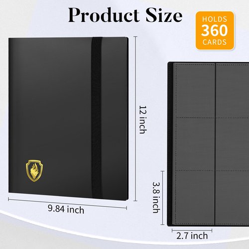 Heavy Duty Card Binder, Fabmaker 9 Pocket Trading Card Binder Holds 360 Cards, Sleek Side-Loading Card Album, Sturdy Card Collection Folder for TCG, MTG, Yugioh, Other Game Cards, Sport Cards, Black