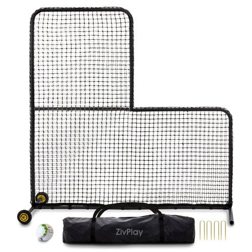 ZivPlay L Screen Baseball Screen Pitching Screen for Batting Cage Pitcher Protection 7x7 ft Protector Net Includes Portable Carry Bag Training Ball