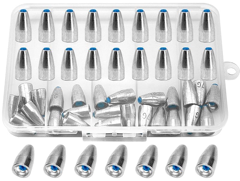 50 Pcs Bullet Fishing Sinkers Weights with Built-in Plastic Core 1/8oz–3/8oz for Texas & Carolina Rig (Variation: 1/4oz 50Pack)