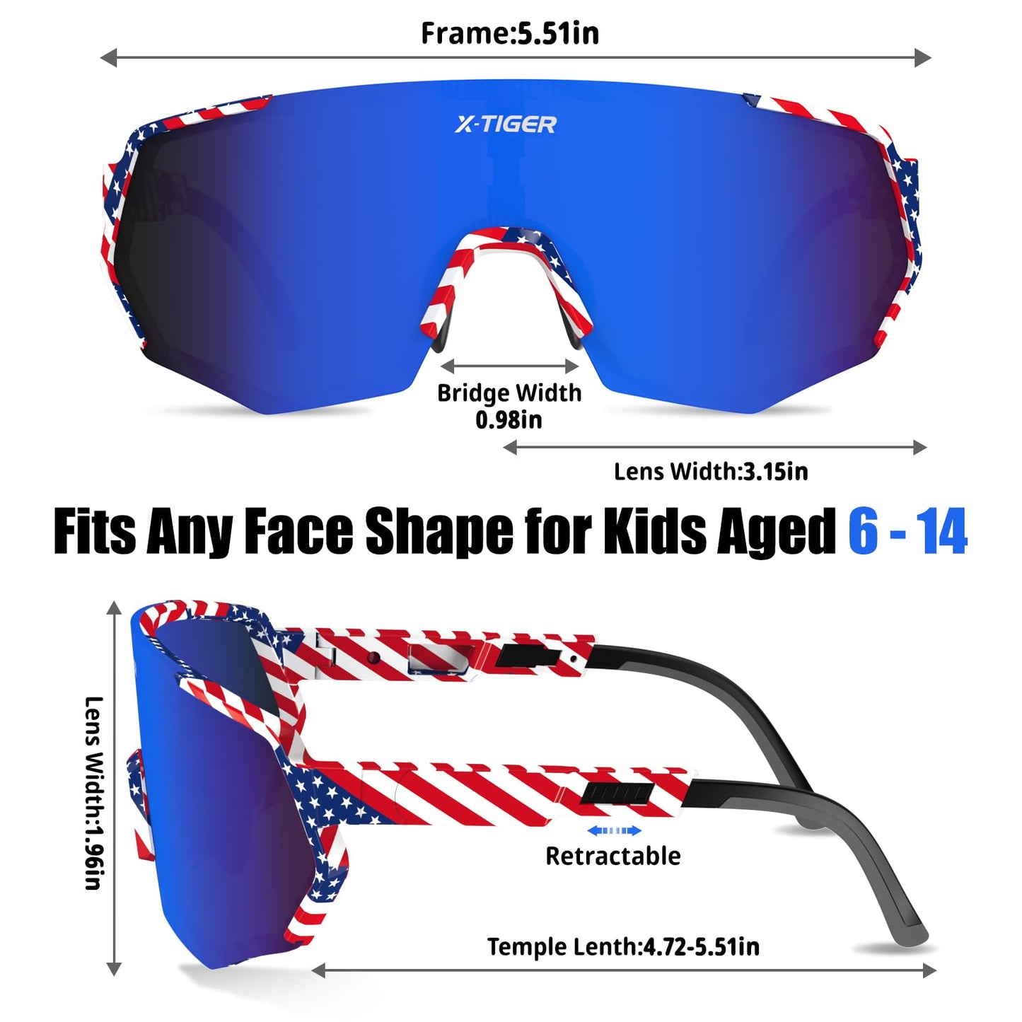 X-TIGER Polarized Youth Baseball Sunglasses UV400 Kids Sunglasses Boys Girls 8-12 Youth for Softball Cycling Sports Glasses