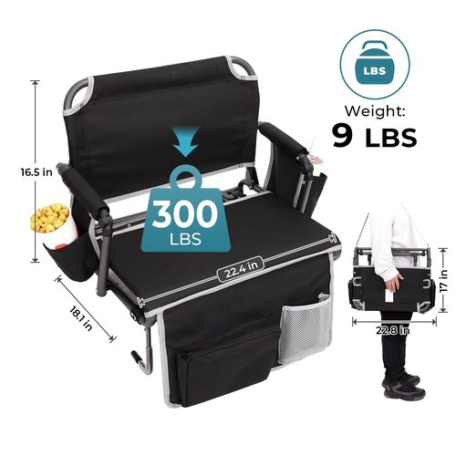 FUNDANGO Portable Stadium Seats with Back Support, Folding 2 in 1 Wide Bleacher Chair with Large Pocket and Cup Holder for Sport Events Concerts