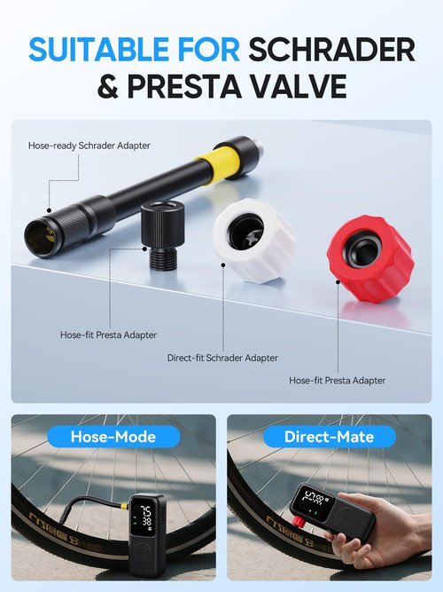 GPUTEK Mini Electric Bike Pump,120 PSI Bike Pump Portable with Guage Auto Stop, Bicycle Pump with Presta and Schrader, Bike Tire Pump Valve for Road Bicycle, Mountain Bike, E-Bike,Sports Ball