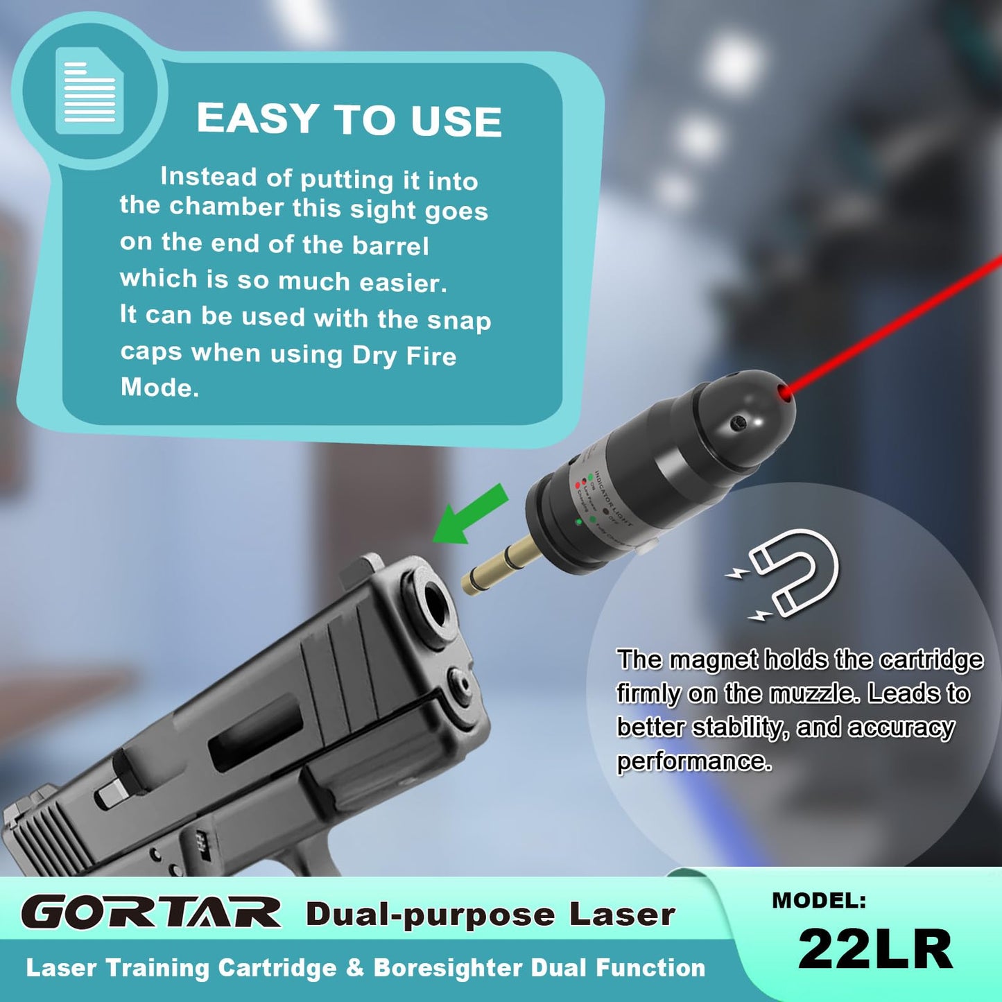 GORTAR Laser Training Cartridge & Boresighter Dual Function for Cal 22LR/.223REM to Dry Fire Practice and Bore Sighting