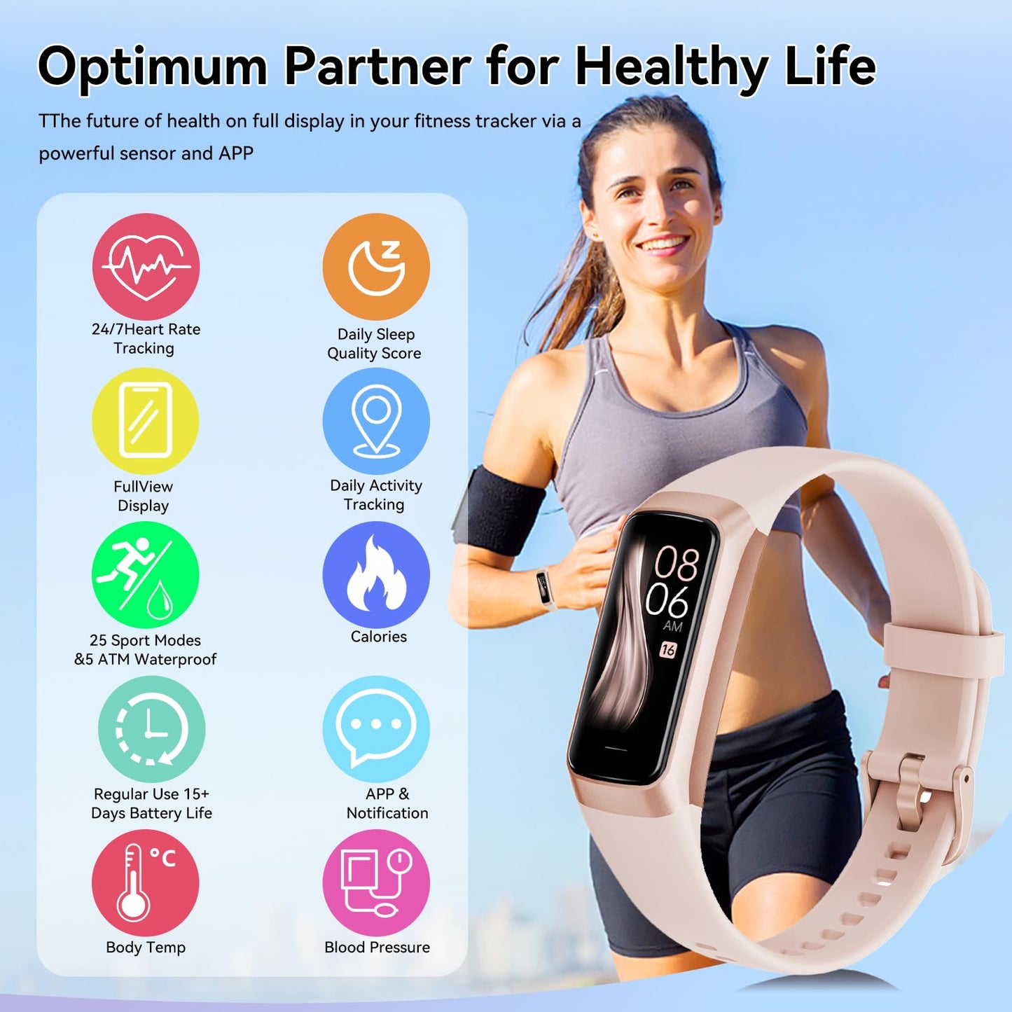 APPBYER Fitness Tracker with 24/7 Heart Rate, Blood Oxygen Blood Pressure Sleep Monitor,20+ Sports Modes Smart Watches for Women/Men, Activity & Step Tracker Smart Watch for Android/iOS Phones