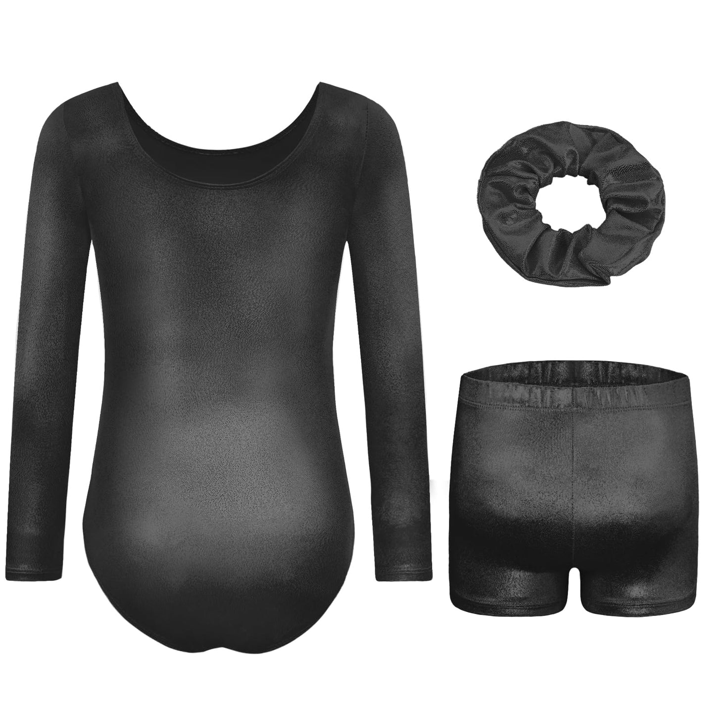 Levasuph Long Sleeve Leotards for Girls with Sparkly Shorts, 4D Stretch Ballet Dance Gymnastics Tumbling Wear,Sizes 2-12T