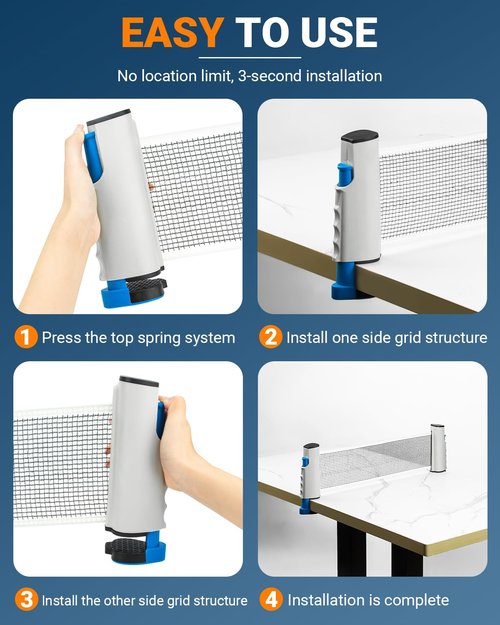 EOTJYAO Retractable Ping Pong Net, Upgrade Table Tennis Net Stands Upright Without Sagging, Ping Pong Net for Any Table, Easy to Use and Portable, Play Indoors & Outdoors, Ping Pong Table Net