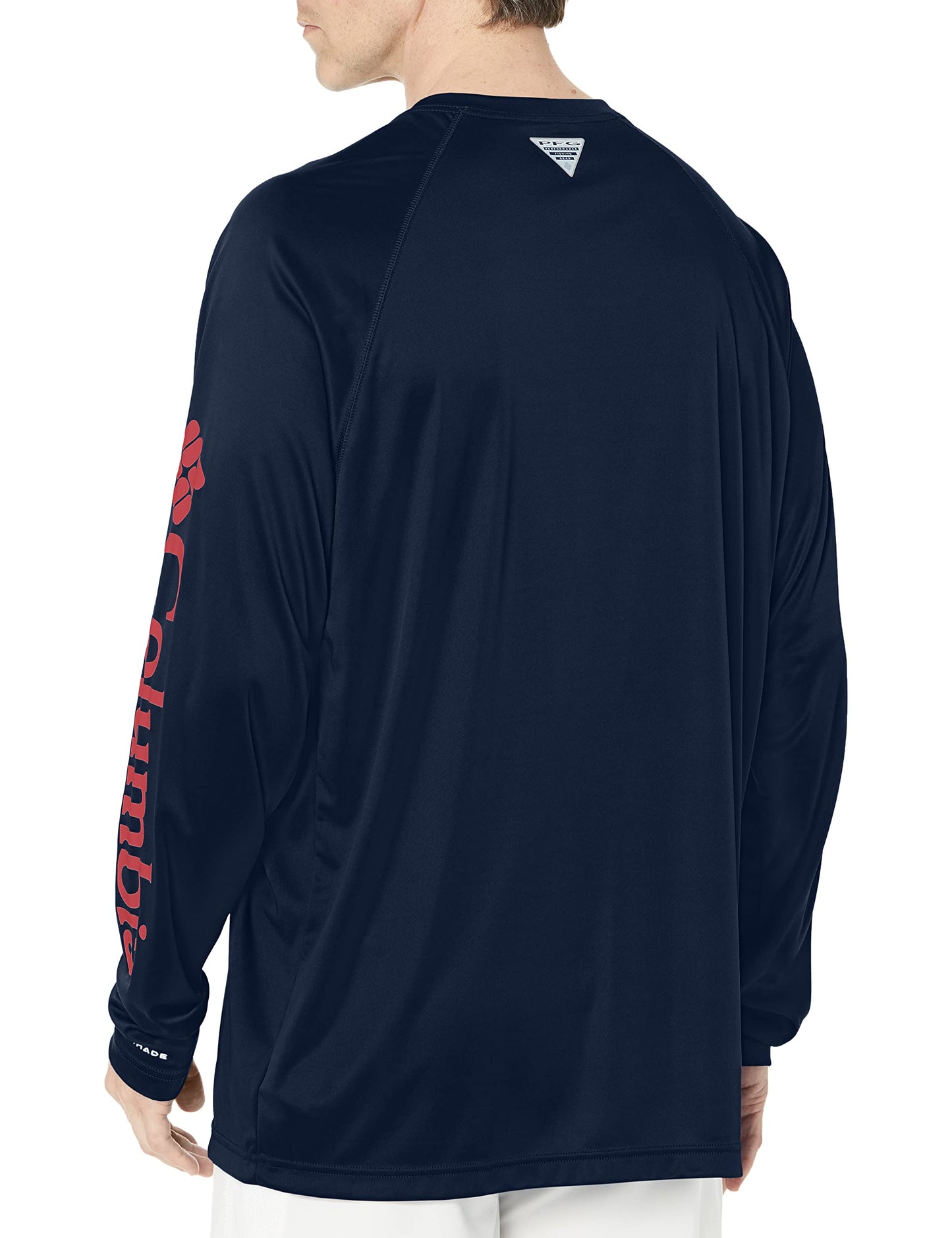 Columbia Men's PFG Terminal Tackle Long Sleeve Fishing Shirt, Collegiate Navy/Sunset Red Logo, 6X