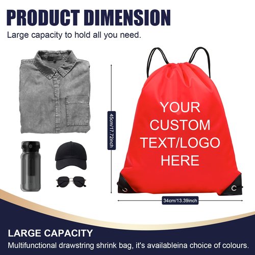 KQVXZZB Custom Drawstring Bags - Bulk Orders (30/50/100 Pcs) with Your Logo | Ideal for Gyms, Events, Travel & Daily Activities