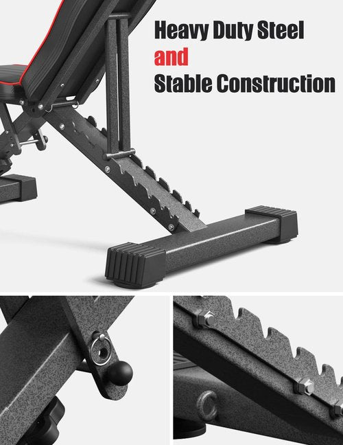 Adjustable 660LBS Weight Bench, 16 Positions Heavy Duty Weight Lifting Sit Up Bench Workout Benchs Folding Bench Press Exercise Bench