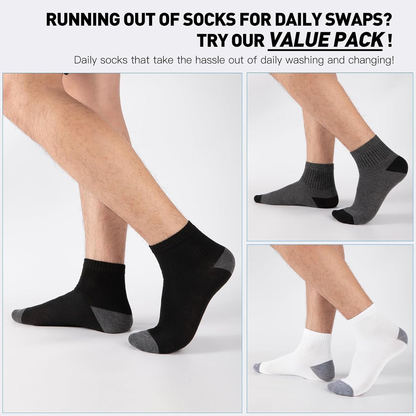 20 Pack 3 Styles Men's/Women's Mini Crew Ankle Socks Quarter Bulk - Breathable Thin Athletic Socks, Fits Shoe Size 8-11