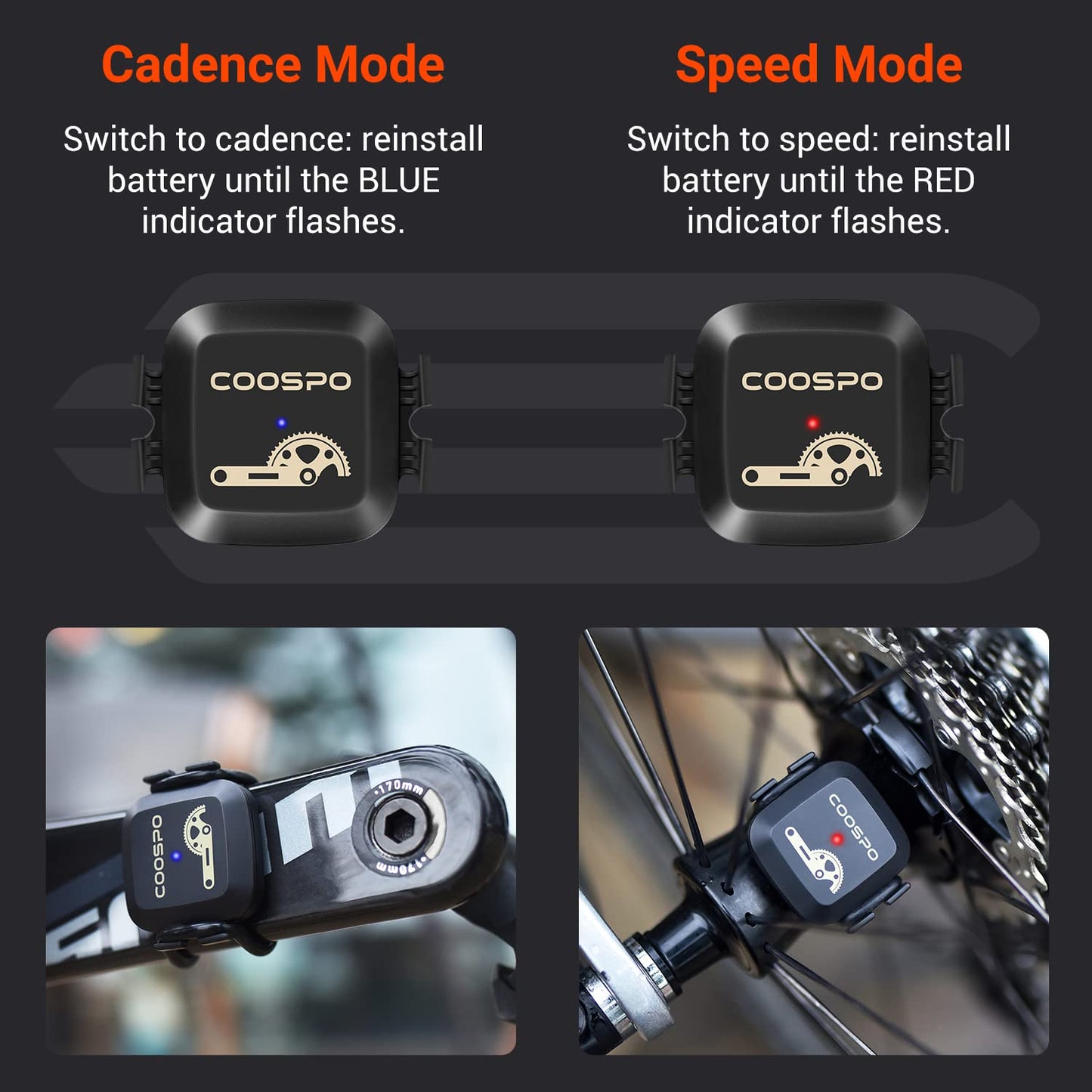 COOSPO Cadence and Speed Sensor, Wireless Bike Cadence Sensor for Bike Computer/Rouvy/Peloton/Wahoo
