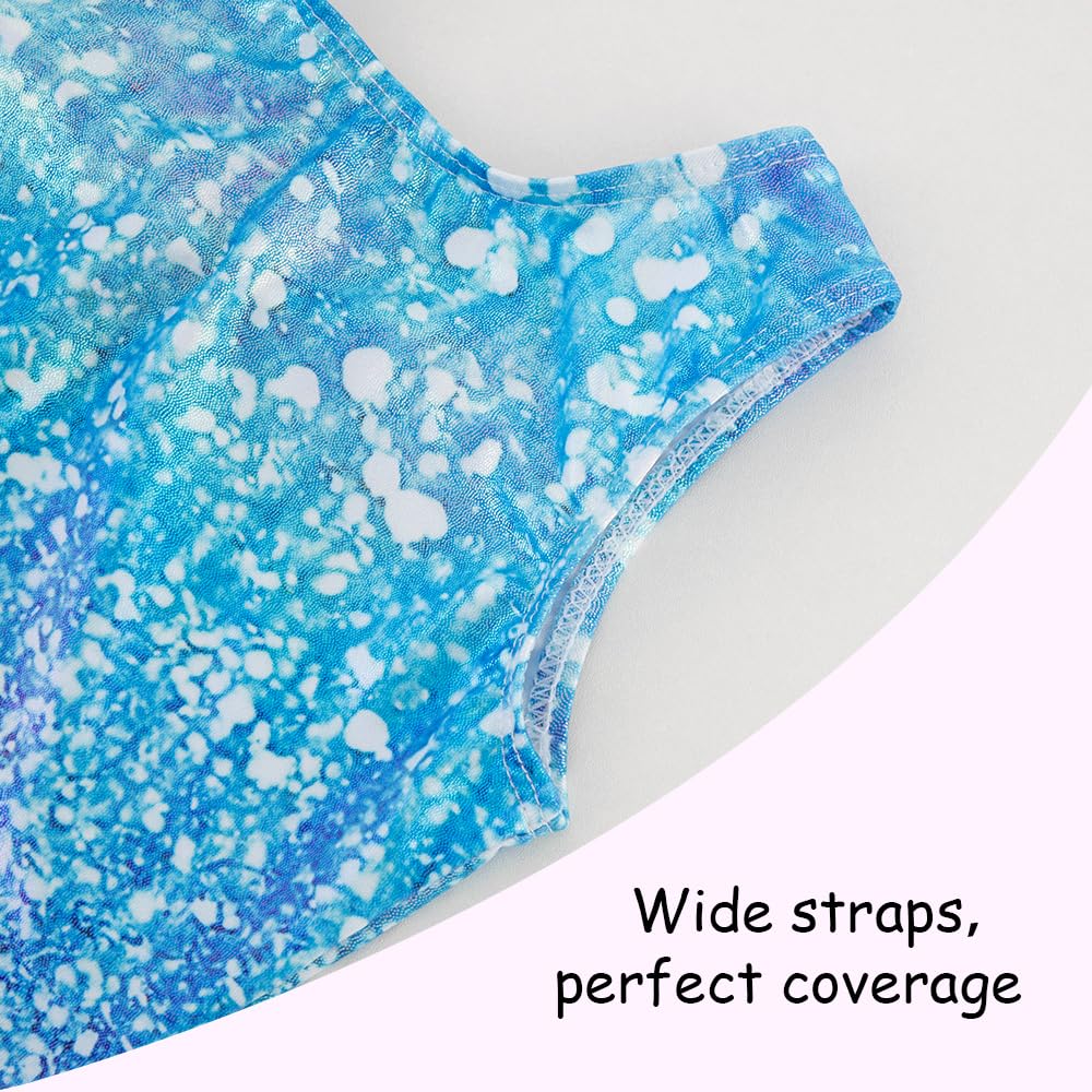 Gymnastics Leotards for Girls Toddler Ballet Dance Tumbling Outfits 3t 4t Kids Sleeveless Gymnastic Biketard with Shorts Sparkly Dancwear Unitards Clothes Bodysuit (Blue Glitter, 3-4T)