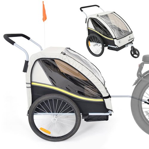 LEOGUAR Bike Trailer for Kids, Stroller, Suitable for 1 to 2 Kids, 5-Point Harness, Padded seat and Backrest, Folding Frame, Quick Release Wheels, 8" Swivel Front Wheel, Bug Screen & Weather Shield