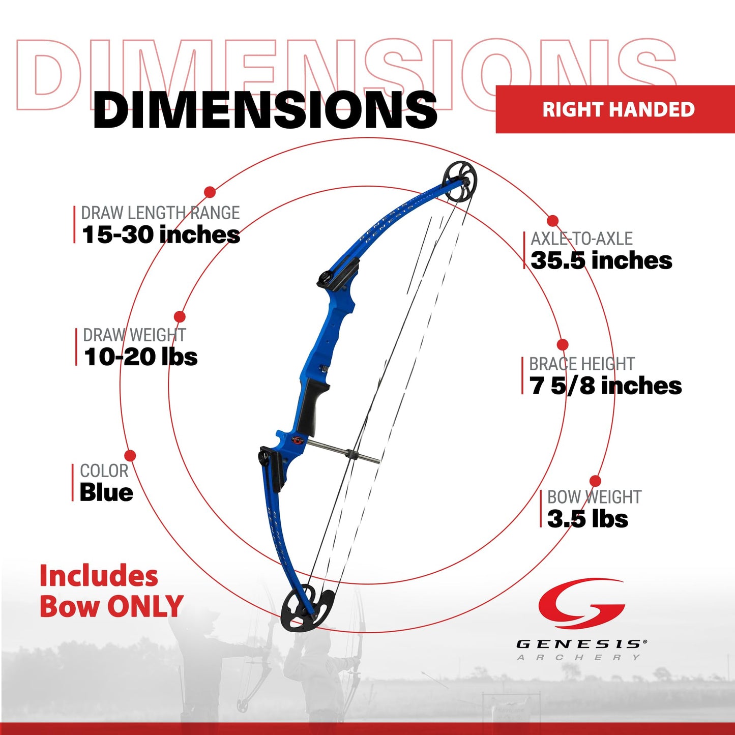 Genesis Archery Original Compound Bow with Adjustable Riser, 15"-30" Draw Length, 10-20 lb Draw Weight, All Skill Levels, Draw Hand - Right, Blue