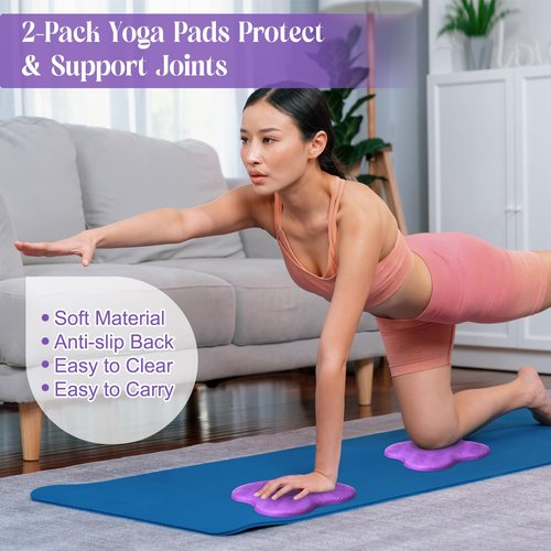 RoundFunny 5 Pcs Yoga Blocks Knee Pads Yoga Strap Set Soft Premium Foam Blocks Accessories for Pilates Meditation General Fitness Stability, Kneeling, Balance, Deepen Stretches and Toning