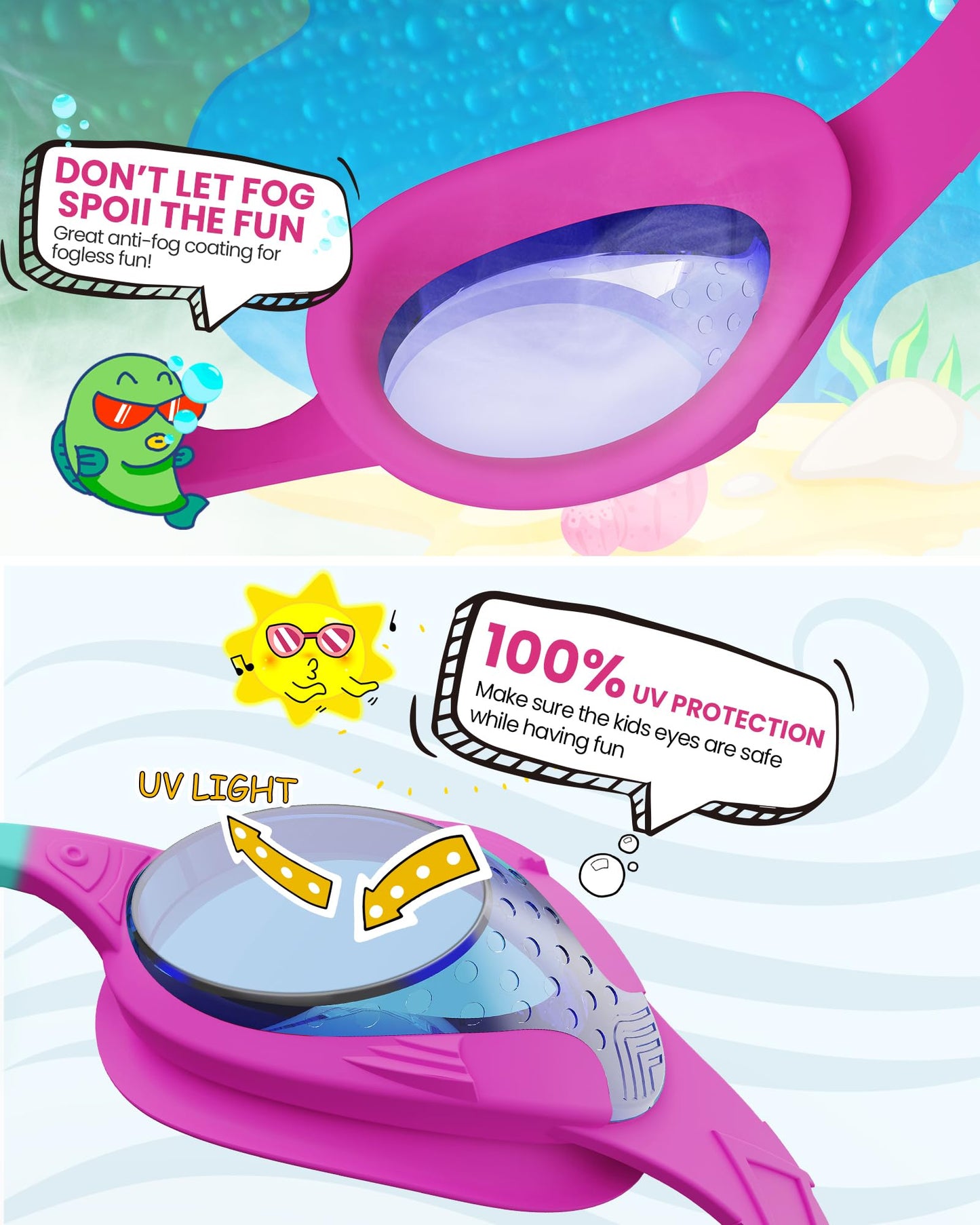 OutdoorMaster Kids Swim Goggles 2 Pack - Quick Adjustable Strap Swimming Goggles for Kids, Blue Red