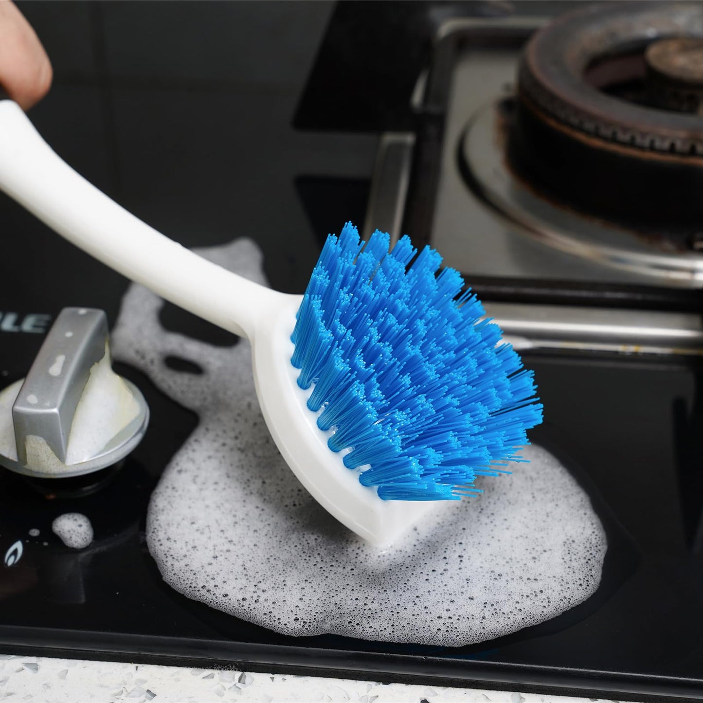 MOSOLAN Dish Brush Set of 3 with Water Bottle Brush, Dish Scrub Brush and Scrubber Brush, Long Handle Kitchen Scrub Brushes for Dishes, Bottles, Cups, Pots, Pans and Sinks, Round Head