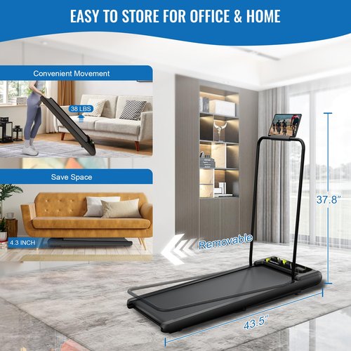 SEVOBAL Treadmill with Handles, Folding Foldable Electric Treadmills for Home Small, Under Desk Treadmill with Remote Control LED Display, 2.5HP Walking Pad with Handle Bar, 270LBS Capacity, Black