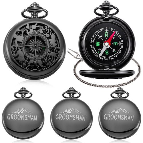 Anglechic 5 Pcs Groomsman Gifts for Wedding Engraved Pocket Compass Brides Man Proposal Gifts Compass Wedding for Groomsman Outdoor Hiking Camping Hunting Souvenir Travel Nautical Decorations