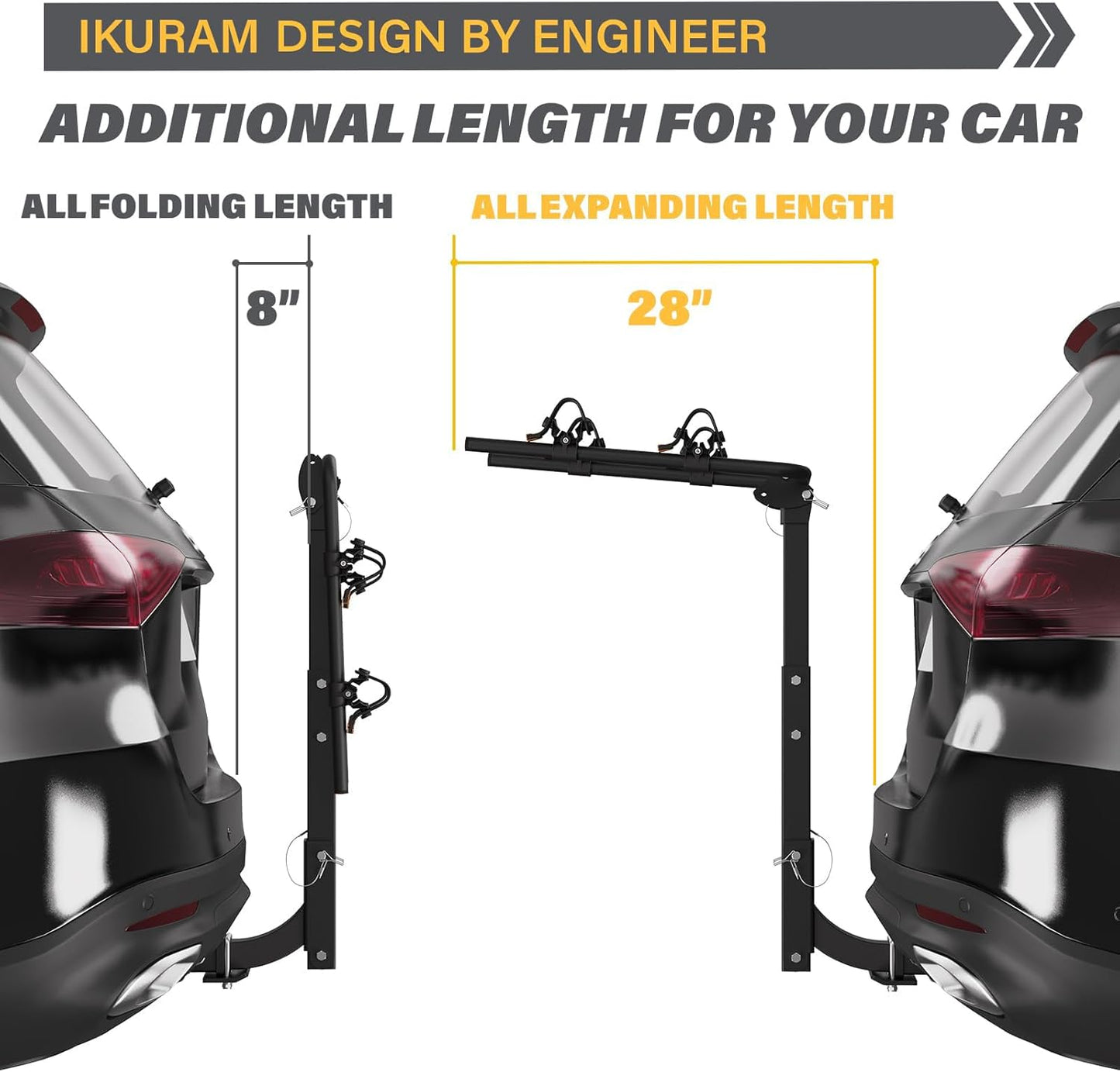 2 Bike Rack Hitch Mount, 200 lbs Electric Bicycle Carrier Rack Platform Style for Cars Trucks SUVs Minivans, fits MTB Gravel Road Bike with Up to 5-inch Fat Tire Carrier Rack - 2" Hitch Receiver