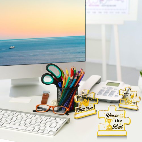 Geelin 10 Pcs Appreciation Acrylic Awards Puzzle Trophies Employee Appreciation Gifts Bulk Mini Thank You Award Trophy for Adults Students Team Teacher Classroom Favors Office Decorations