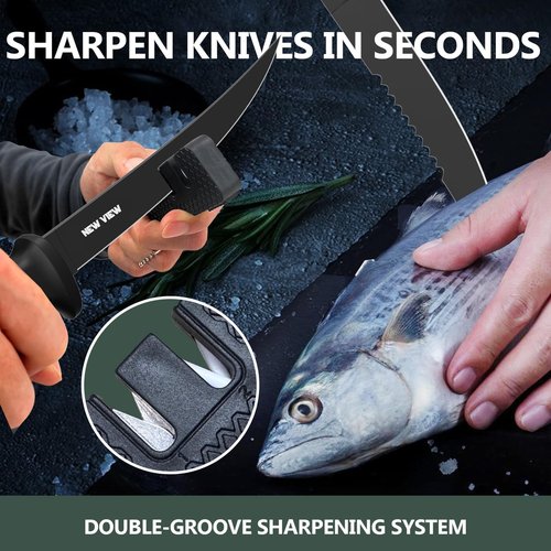 NEW VIEW Fillet Knife 7-Piece Corrosion-Resistant Stainless Steel Knife Set, 4 Fishing Knives Set with Non-Slip Handle, Sharpener, Storage Bag, Suitable for Freshwater and Saltwater
