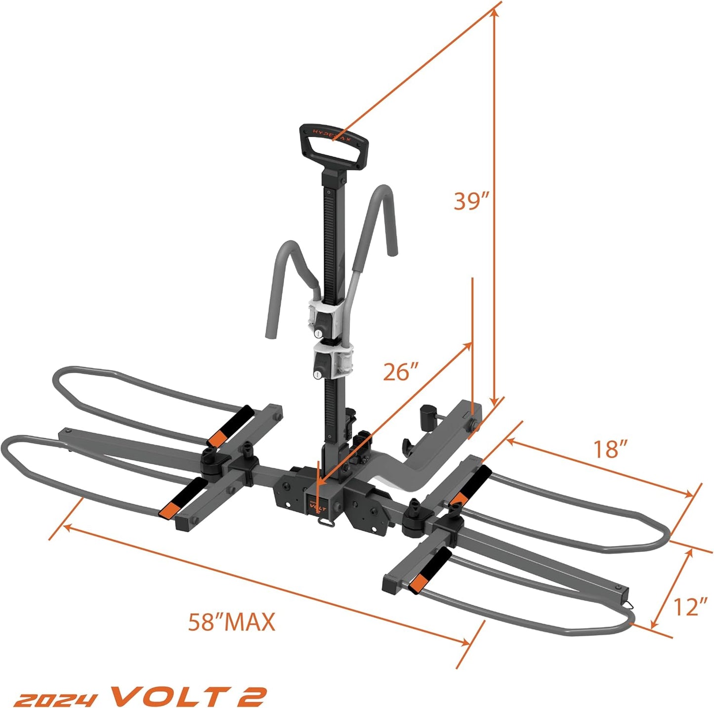 HYPERAX Volt 2 - E Bike Hitch Mounted Platform Style 2 Bikes Carrier for Car, SUV, Trucks, Sedan, Tilting e-Bike Rack for Hitch Fits Up to 2 X 70 lbs Bike with Up to 5" TIRE - NO RV USE!
