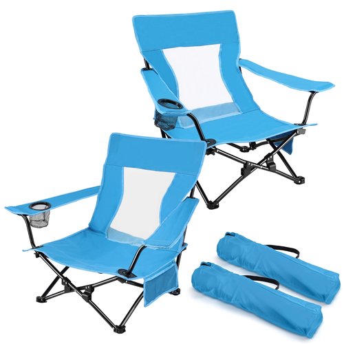 Joyfair Beach Camping Chair (2 Pack), Outdoor Folding Chair for Adults, Heavy Duty Portable Chair for Outside Fishing, Lawn, Sport, Patio, Armrest Cup Holder & Storage Pocket, Carry Bag (Blue)