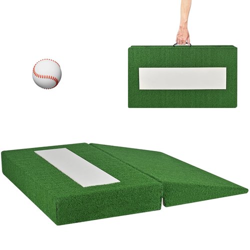 Pitching Mound, Foldable Pitchers Mound 34'' x 30'' x 4'' with Pitching Rubber, Anti-Fade Turf and Carry Handles, Portable Wooden Pitchers Mound for Baseball Softball Pitching Training