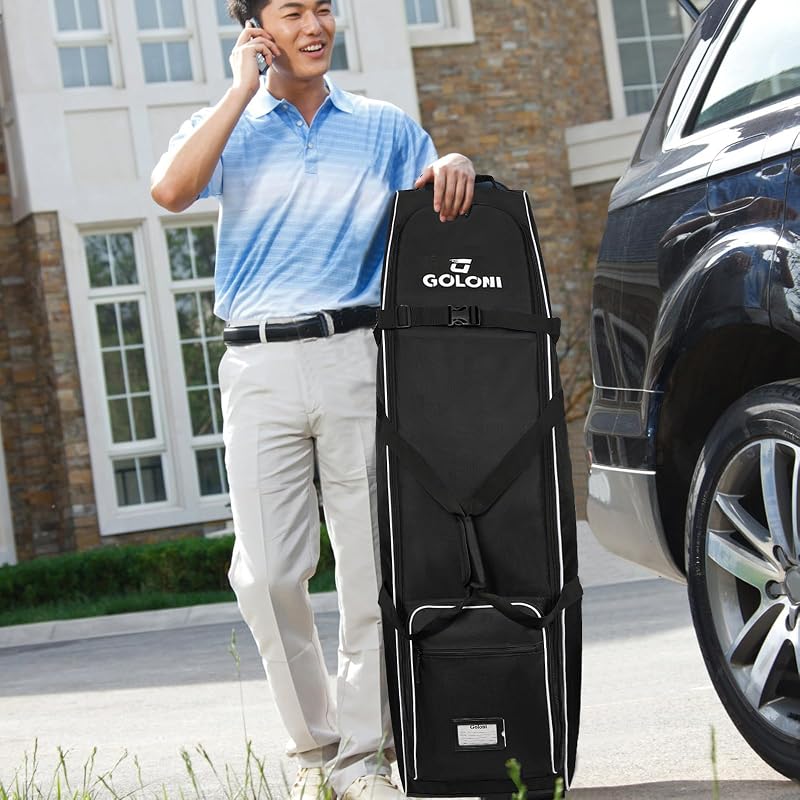 Golf Travel Bag with Wheels - Heavy Duty, Water Resistant Airline Case (Dark Black)