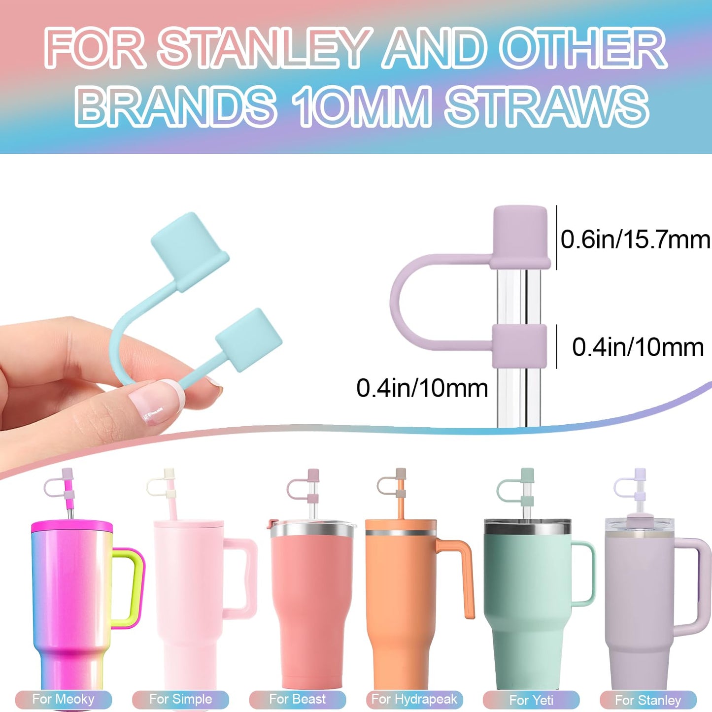 GGDECA 7Pcs Straw Cover Cap for Stanley Cup,Simple 10mm(0.4inch) Silicone Straw Toppers for Stanley 40&30oz Tumbler Accessories-Multicolor
