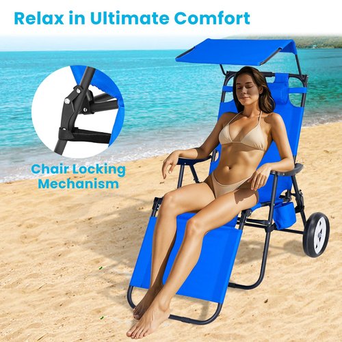 Slsy Beach Cart Chairs with Wheels, 2 in 1 Heavy Duty Beach Chair with Canopy Shade, Folding Lounge Chair with Integrated Wagon Pull Cart Combination, Perfect for Backyard, Pool or Picnic