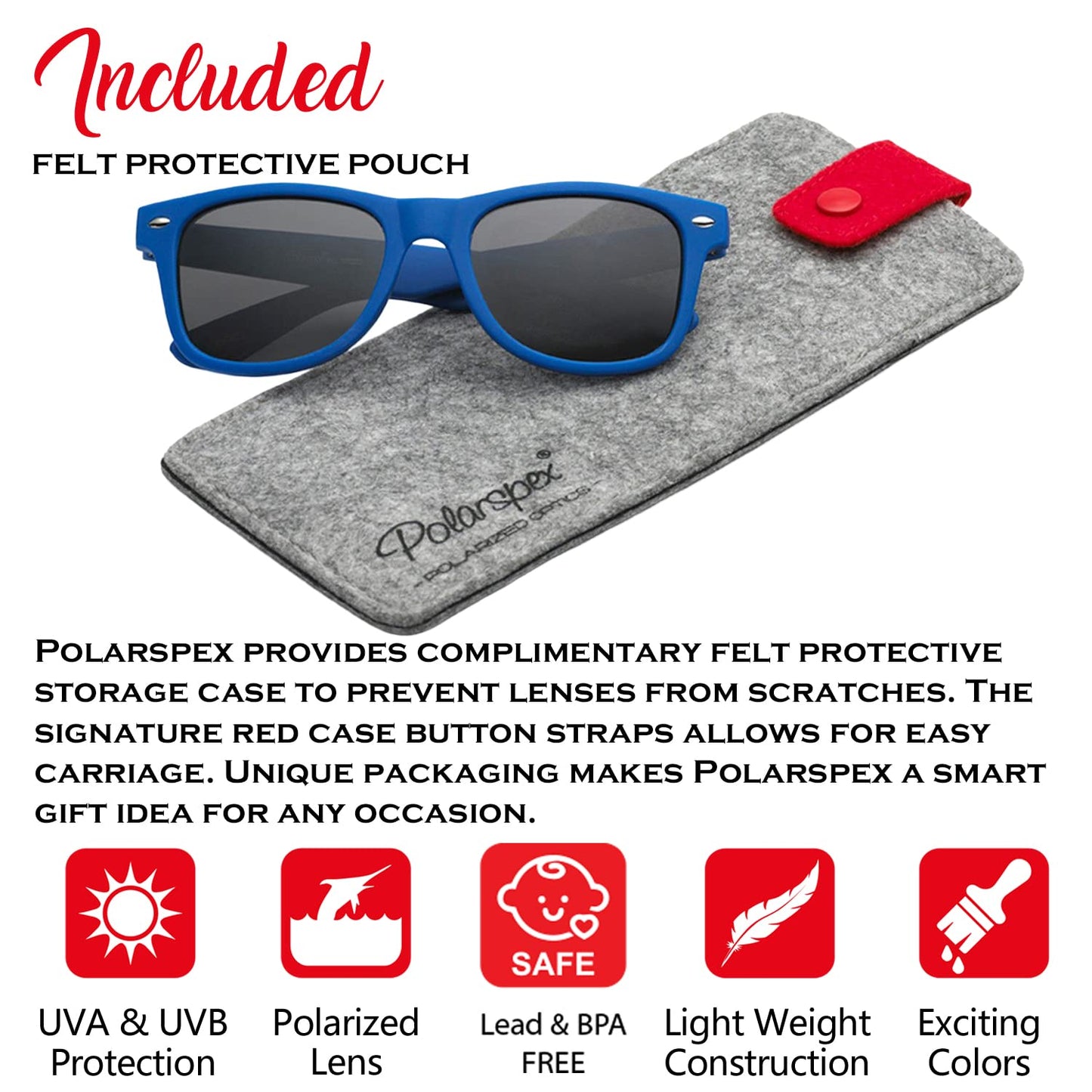 PolarSpex Toddler Sunglasses UV Protection – Unbreakable Kids Polarized Sunglasses with Case for Boys & Girls age 2-8