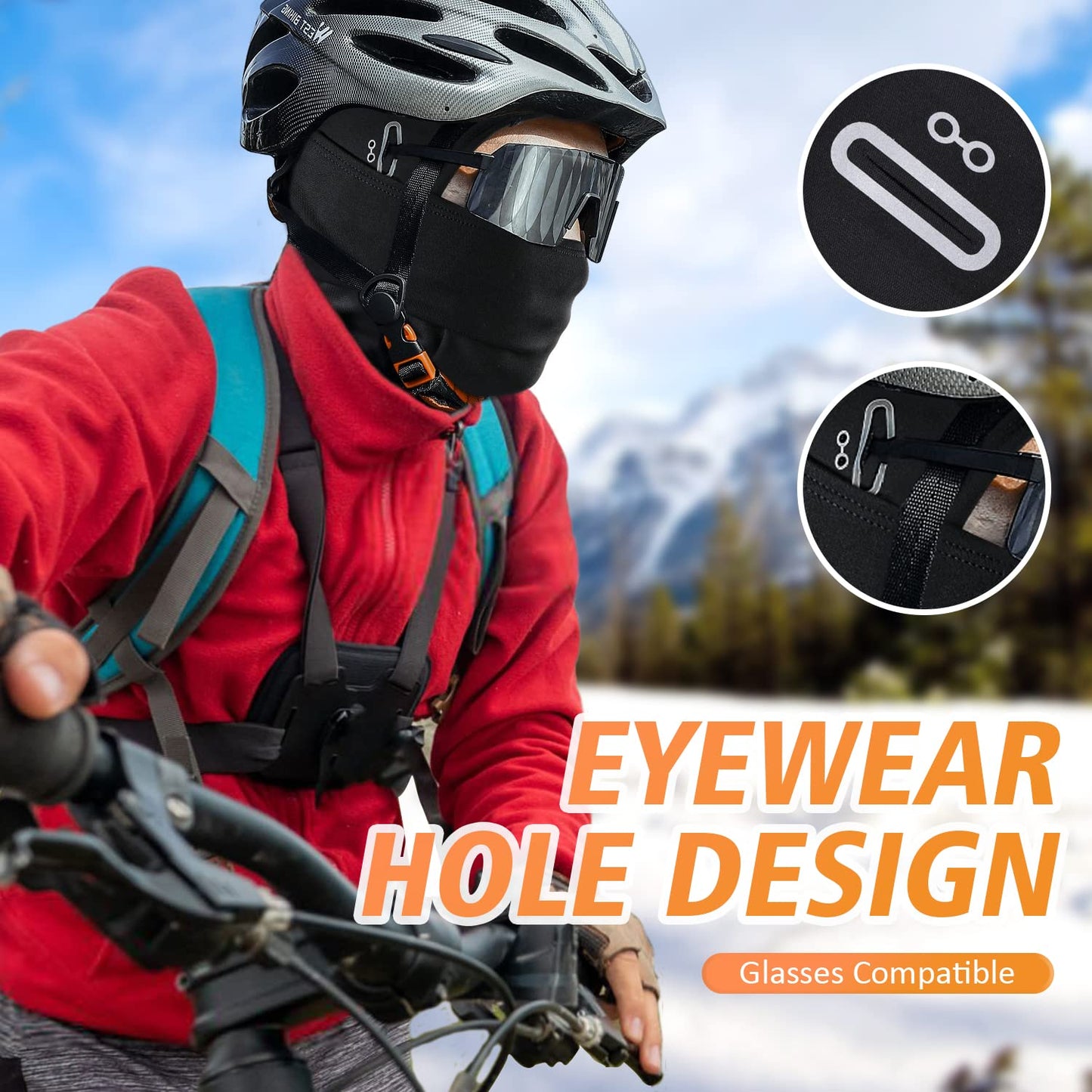 KGC Winter Balaclava for Men and Women, Windproof Ski Mask, Thermal Cold Weather, Winter Face Mask for Skiing, Bicycle Helmet, black, One Size