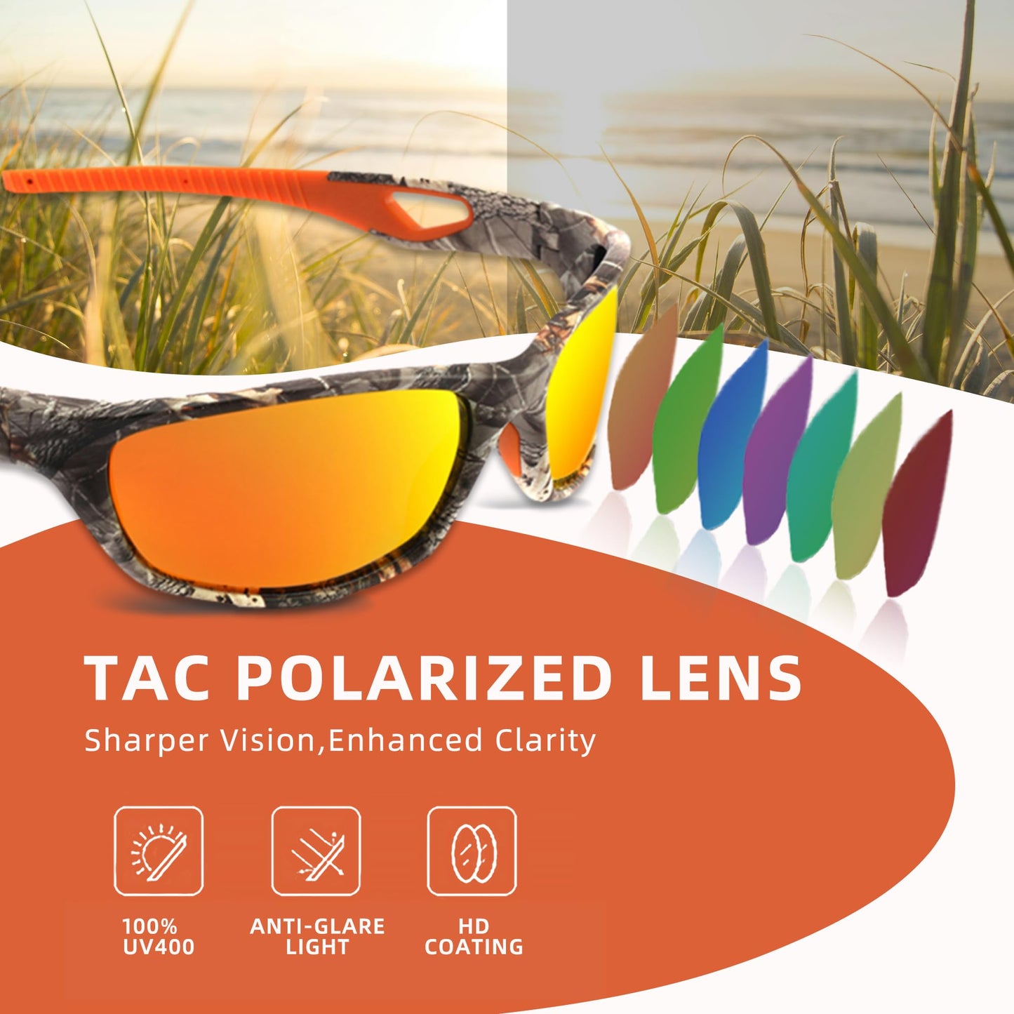 JIANGTUN Camo Polarized Wrap-around Sport Sunglasses for Men Women UV400 Driving Fishing Hunting Sun Glasses