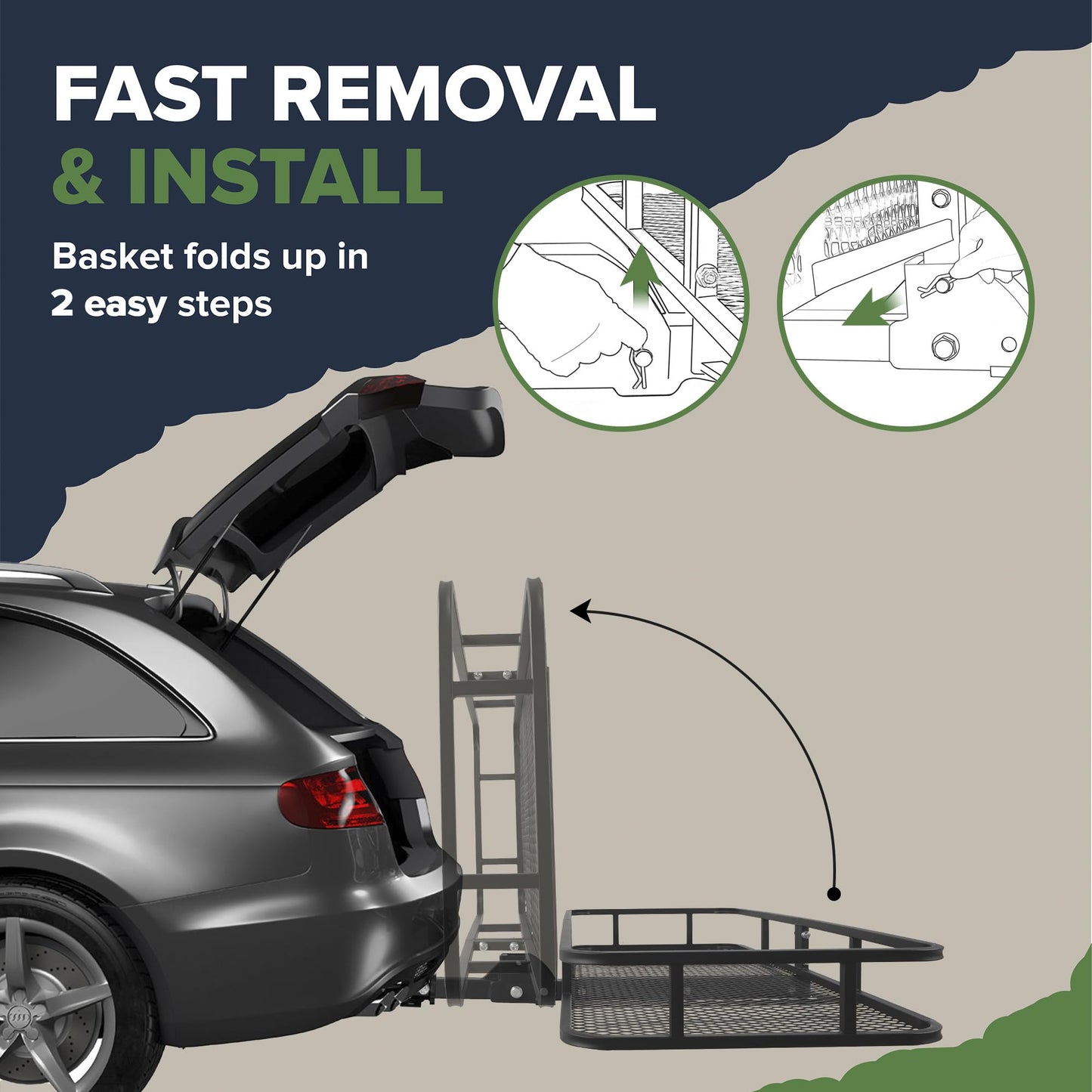 ARKSEN 60" x 23" x 5.5" Folding Hitch Cargo Carrier Basket with Net, 500 Lbs Heavy Duty Rear Trailer Hitch Cargo Rack Fits 2" Receiver for SUV, Truck & Van, Ideal for Camping & Travel