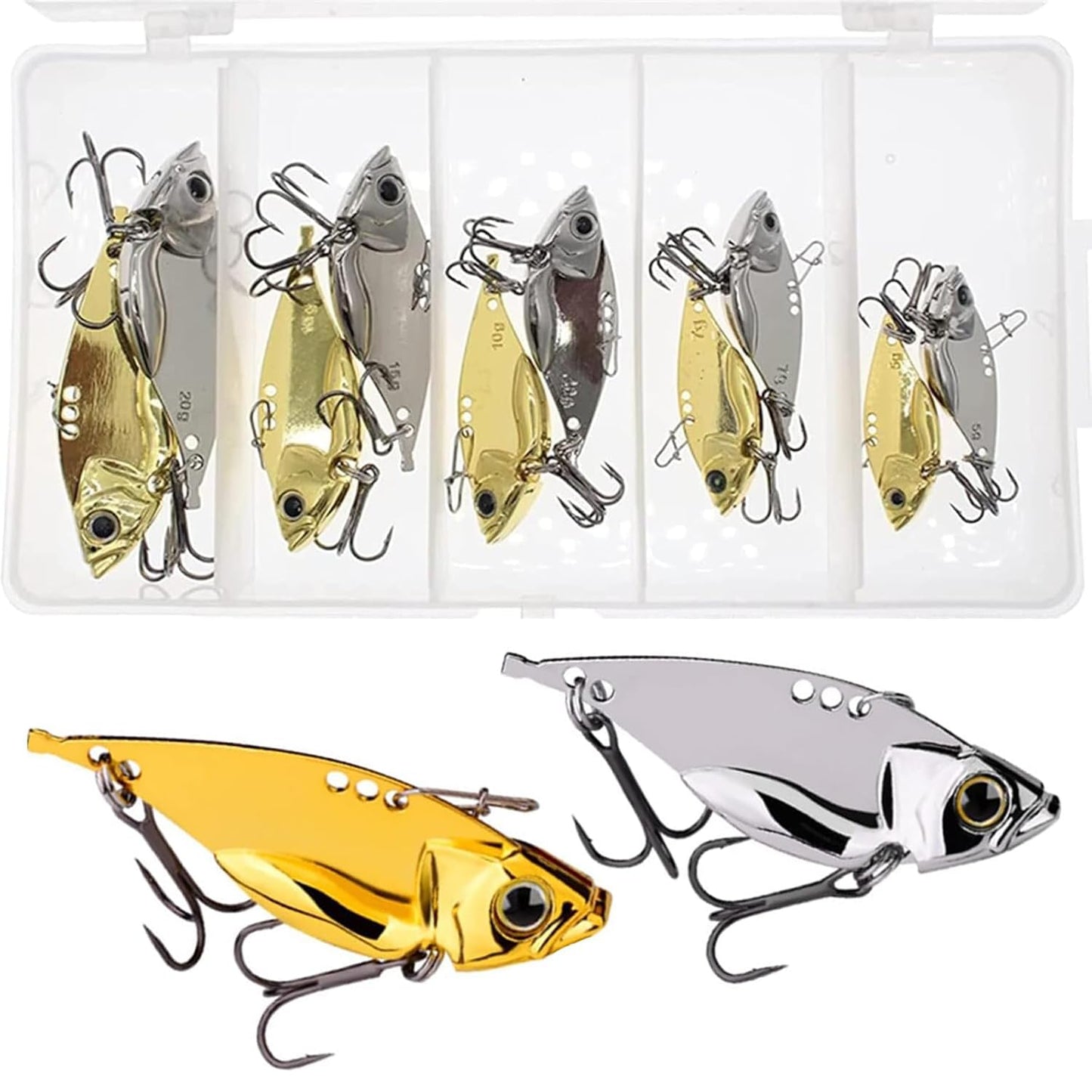 Zsrivk 10PCS Fishing Lures, Metal VIB Hard Blade Baits, Spinner Spoon Metal Fishing Spoon Crankbaits Swimbaits for Trout Walleye Crappie