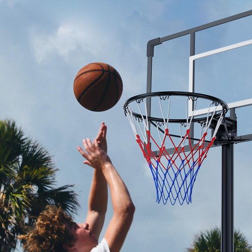 Airjam Basketball Rim, 18" Replacement Wall Mounted Outdoor Basketball Hoop, Heavy Duty Solid Steel, Double Spring Basketball Hoop Rim with All Weather Net for Indoor and Outdoor Hanging, Black