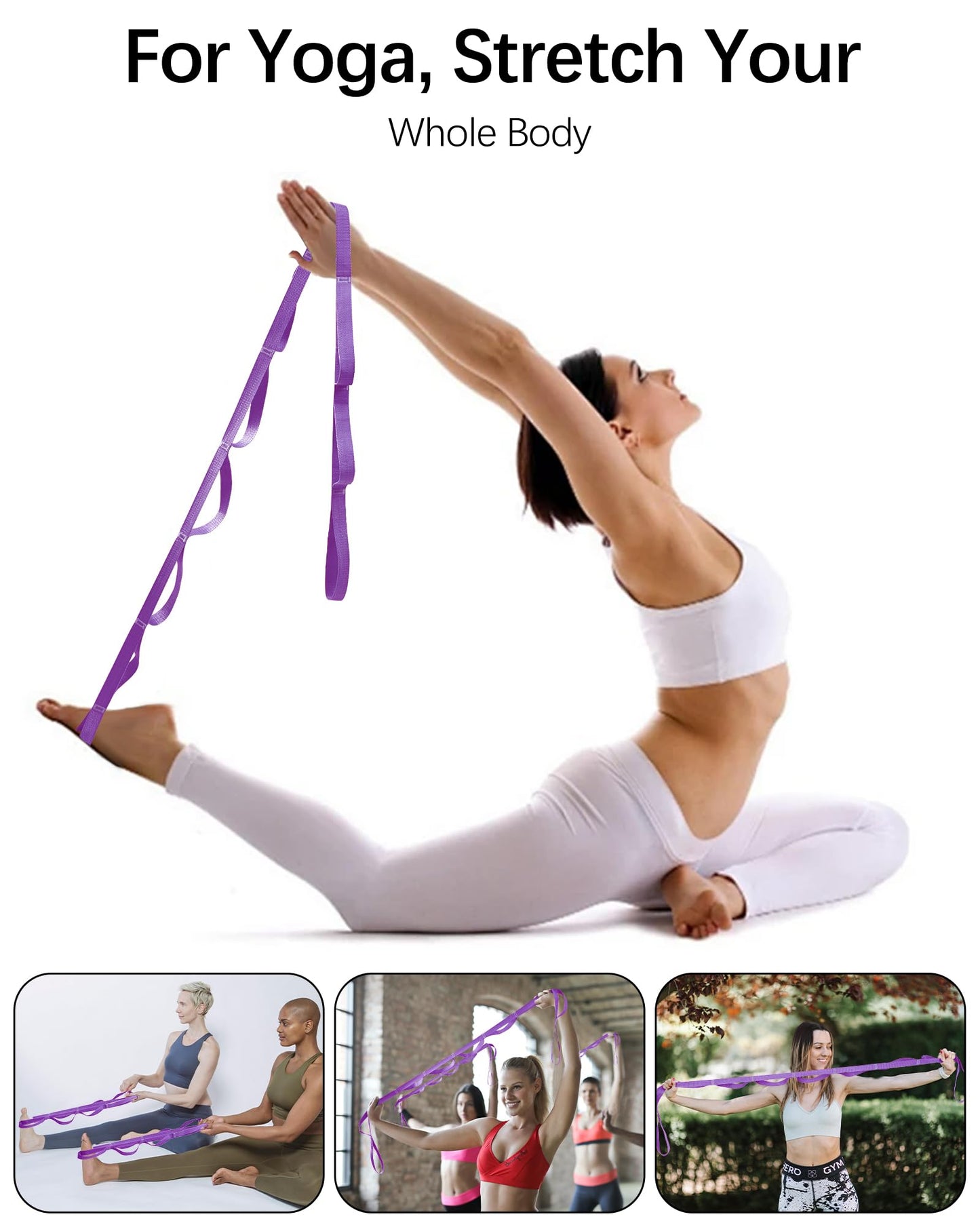 10 Loop Yoga Stretching Strap for Physical Therapy - Non Elastic Exercise Band for Pilates, Yoga, Stretching for Women & Men
