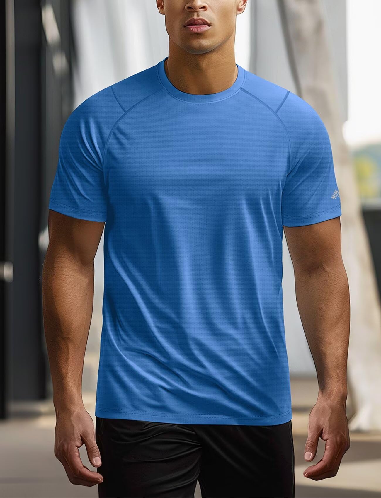 Zengjo Workout Shirt Men Quick Dry(Blue,XL)