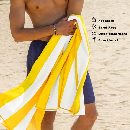 Exclusivo Mezcla 4 Pack Beach Towels, Large Microfiber Striped Beach Bath Pool Towel Set for Kids and Adults, Lightweight and Absorbent, 30x60 Inches, Blue/Green/Yellow/Pink