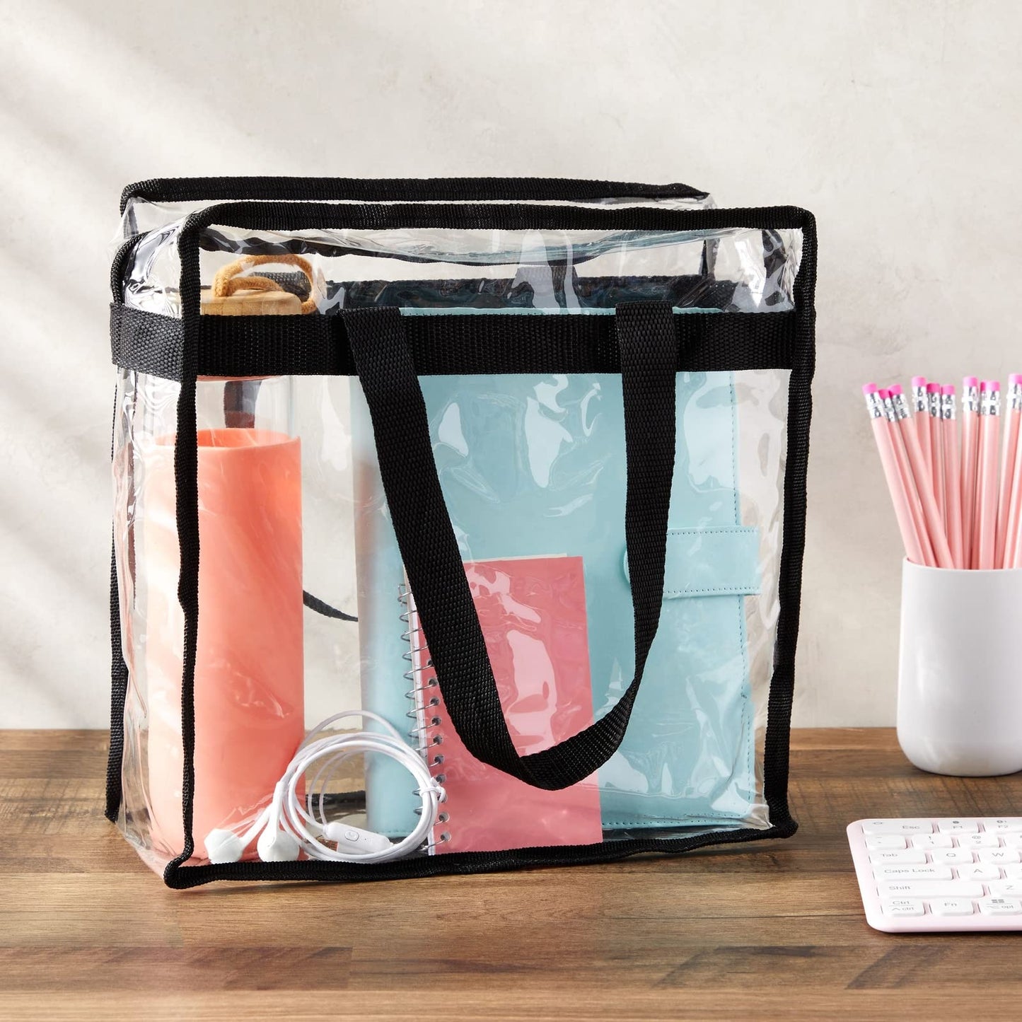 Juvale Clear PVC Tote Bag - Stadium Approved Clear Concert Bag - Women’s See-Through Purse & Lunch Tote for Work - Waterproof Tear-Resistant Zippered Transparent Pouch - Pack of 2, 12 x 6 x 12 in
