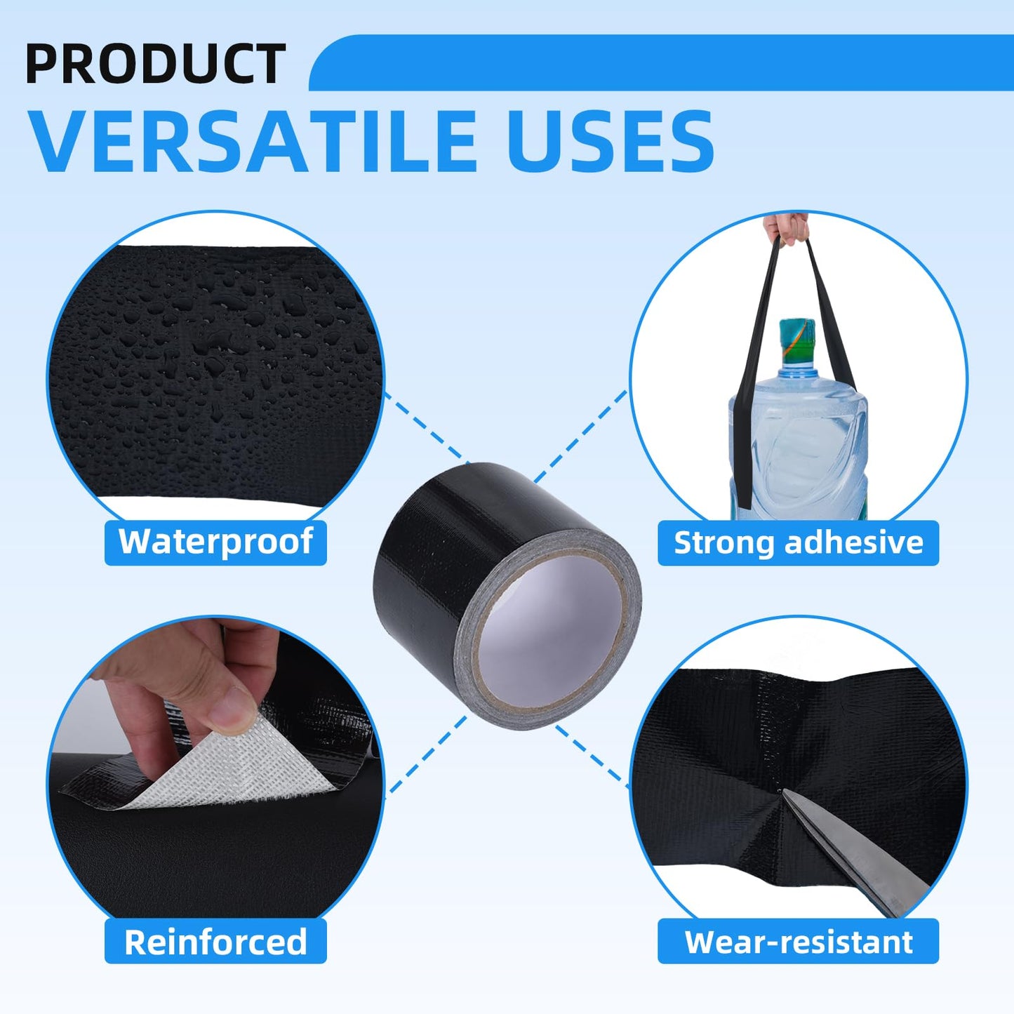 HIFILTURE Heavy Duty Repair Tape for Tarp, Waterproof RV Awning, Outdoor Tarp, Canvas, Boat Covers, Sail, Tear Repair Patch Kit (Black)