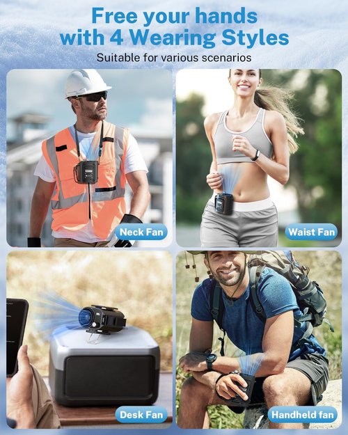 Gonex Portable Waist Fan Clip On Belt, Rechargeable 199 Speed 13500RPM Strong Airflow, 35H Cooling Personal Wearable Fan, Hanging Neck Fan Shirt Fan for Outdoor Jobsite Camping Travel Work