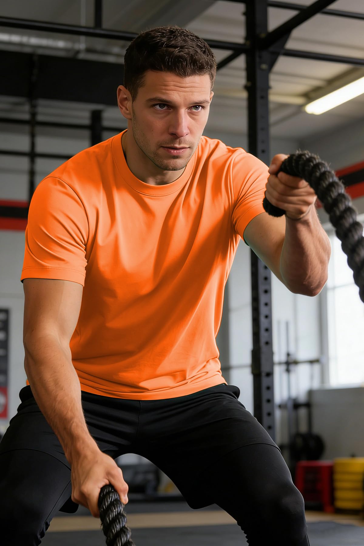 KINGFEN Men's Short Sleeve Cool Comfort UV Protection Shirt Quick Dry Moisture Wicking Soft Crew Neck Sports T-Shirt for Running Orange XXL