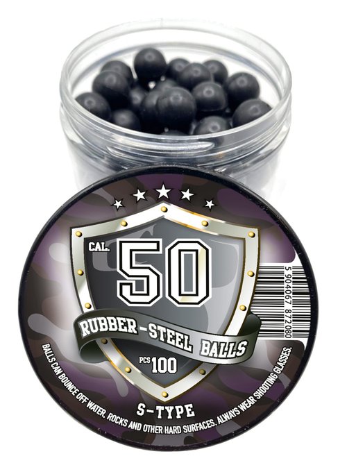Rubber-Steel Balls 100 x Premium Quality Hard Mix Rubber Steel Balls 2.7 Grams Heavy Reusable Projectiles Paintballs Reballs Powerballs for Training Home Defense Pistols in 50 Caliber (S-Type)