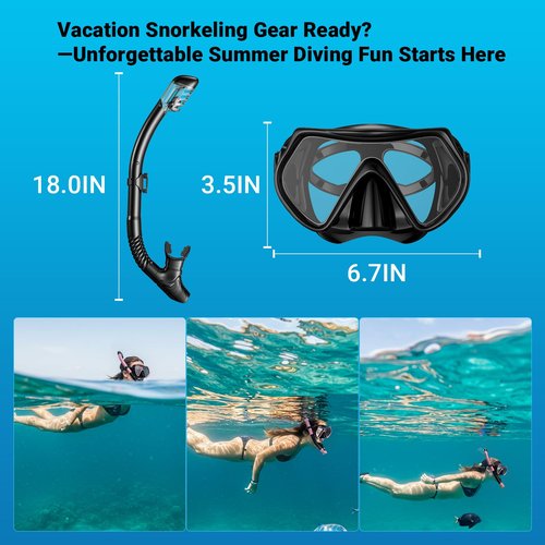 Snorkeling Gear for Adults Men Women, Dry-Top Snorkel Set Scuba Diving Mask, 180° Panoramic Wide View, Professional Breathing Freely Snorkel Goggles Kit with Nose Cover for Snorkeling Swimming, Travel