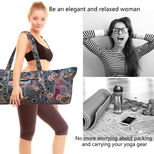 Qlckyed IwIeIaIrI Flower Pattern Zipper Yoga Mat Bag Duffle Bag Large Multipurpose Exercise Yoga Mat Bag and Yoga Mat Tote Bag Strap Zipper Pockets